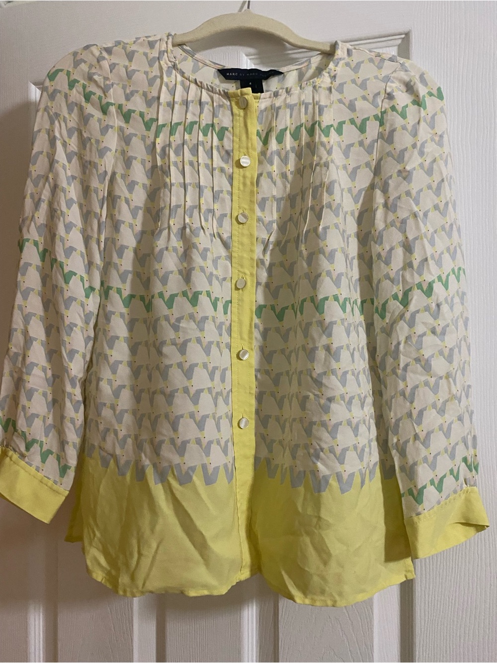 Marc Jacob’s Pleated Button-Front Yellow Patterned Women’s Top